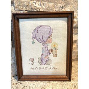 Precious Moments Cross Stitch Framed Jesus is The Light Framed 11x9” Wood Frame